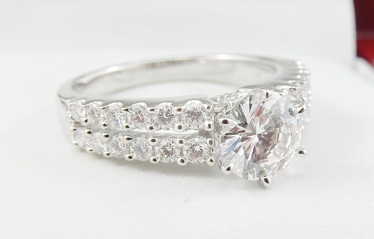 14K White Gold 0.70 CTW Round Diamond Triple-Row Pave Engagement Ring