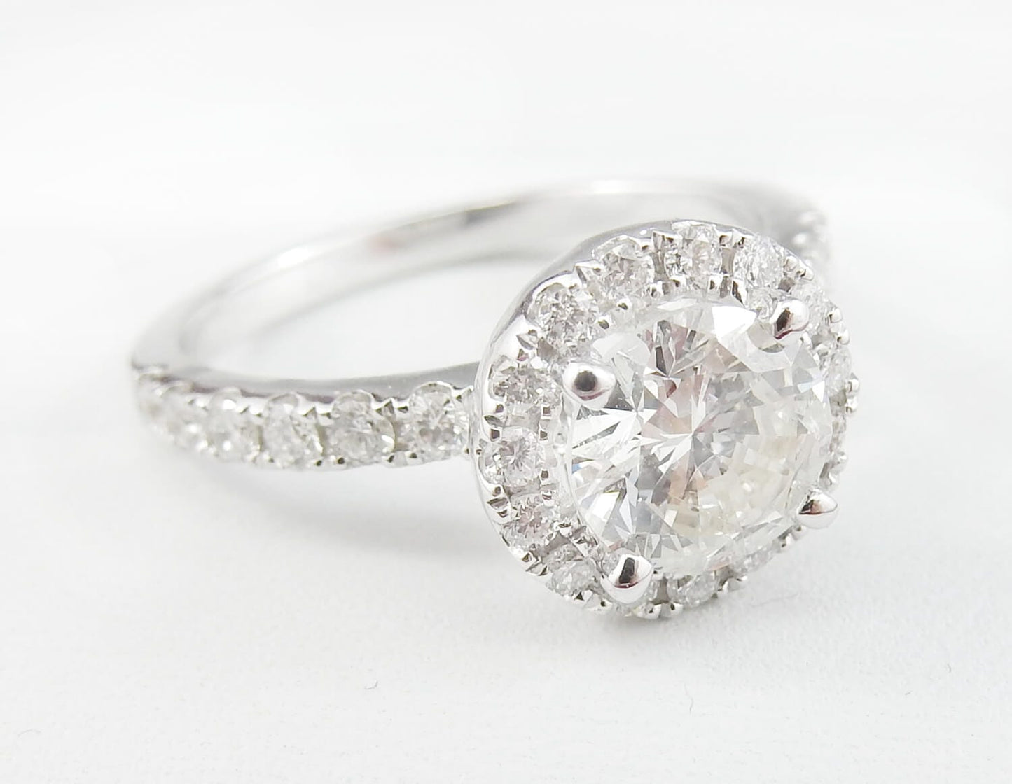 14K White Gold 1.00 CTW Round Diamond Halo Pavé Engagement Ring