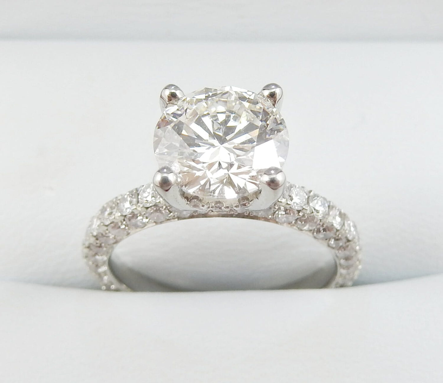 19K White Gold 1.70 CTW Round Diamond Pavé Engagement Ring