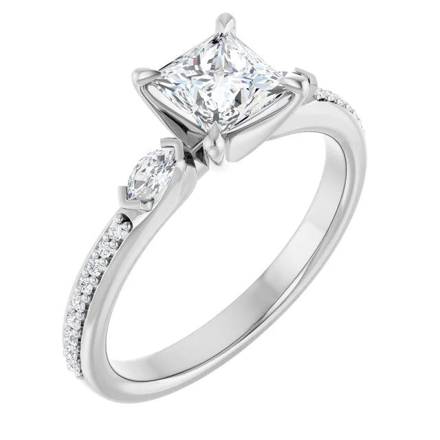 14K White Gold 0.72 CTW Princess Claw Prong Three-Stone Diamond Engagement Ring