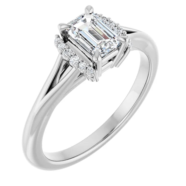 14K White Gold 0.73 CTW Emerald Claw Prong Accented Diamond Engagement Ring