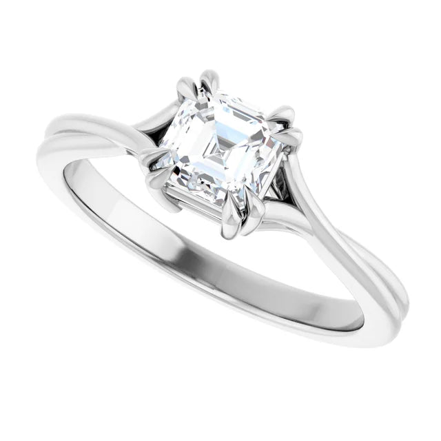 14K White Gold 0.70 CTW Asscher Double Claw-Prong Diamond Engagement Ring