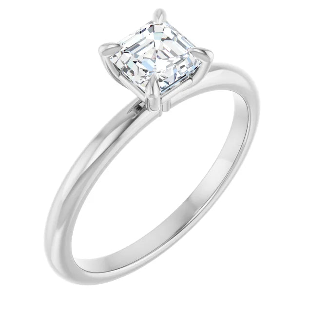 14K White Gold 0.70 CTW Asscher Solitaire Diamond Engagement Ring