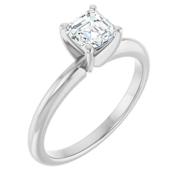 14K White Gold 0.70 CTW Asscher Standard-Prong Solitaire Diamond Engagement Ring-diamondnetjewellery