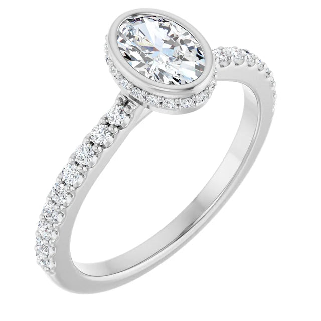 14K White Gold 0.76 CTW Oval Bezel Set Pavé Lab Grown Diamond Engagement Ring