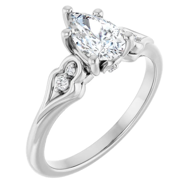14K White Gold 0.84 CTW Pear Vintage Heart Motif Lab Grown Diamond Engagement Ring