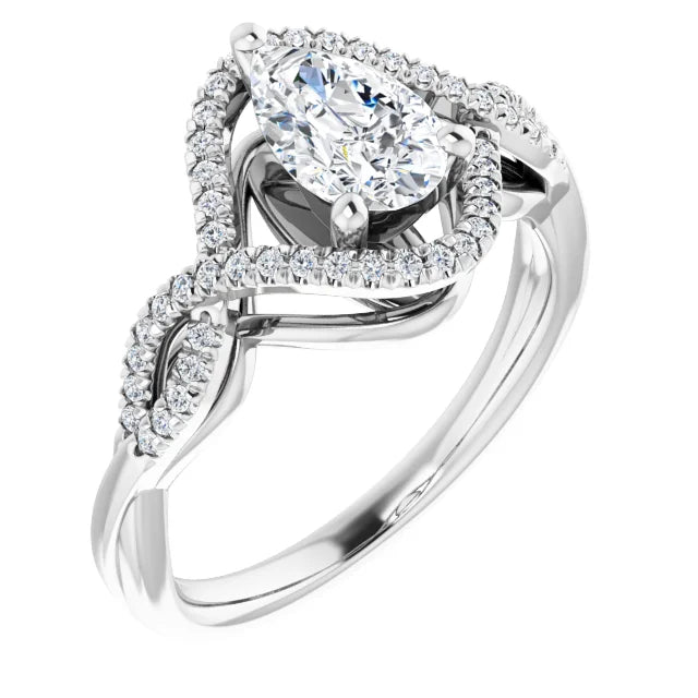 14K White Gold 0.86 CTW Pear Bypass Twisted Pavé Lab Grown Diamond Engagement Ring