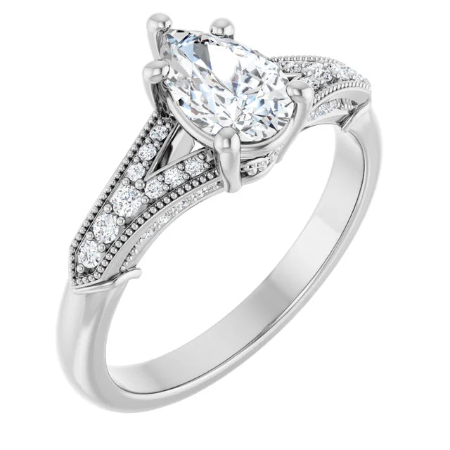 14K White Gold 0.94 CTW Pear Pavé Milgrain Lab Grown Diamond Engagement Ring