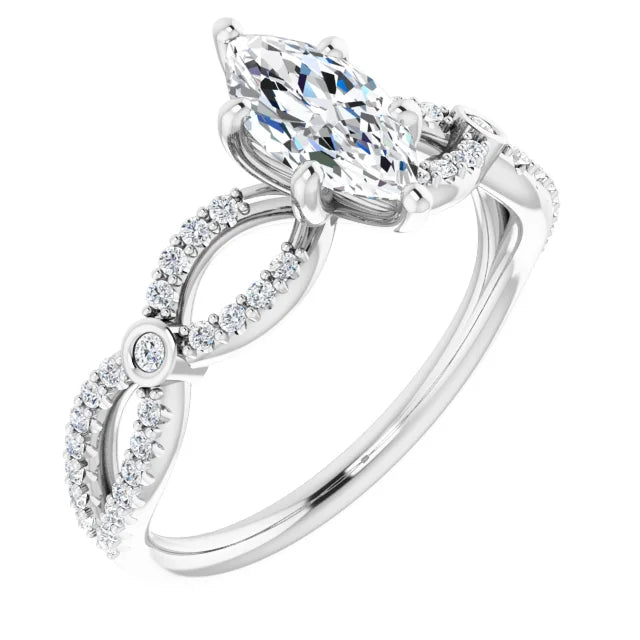 14K White Gold 0.95 CTW Marquise Twisted Pavé Lab Grown Diamond Engagement Ring