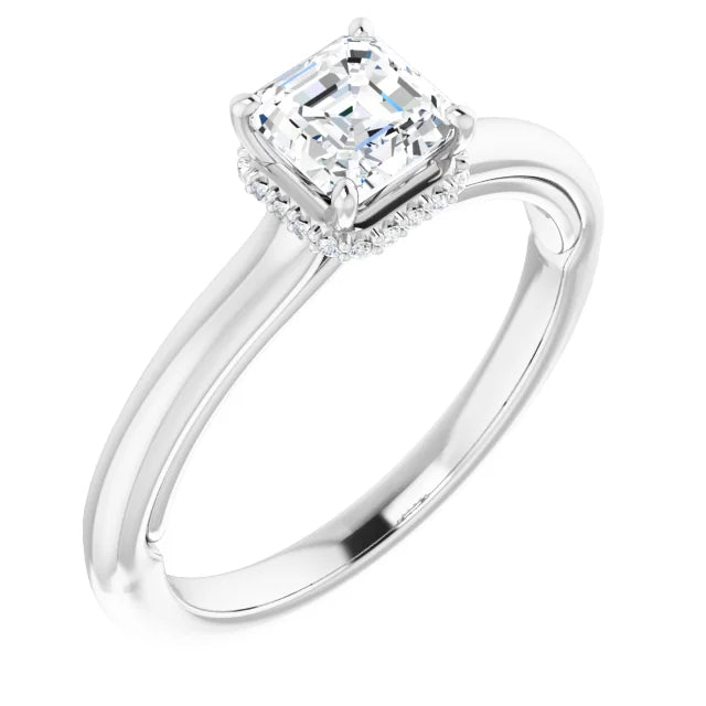 14K White Gold 0.75 CTW Asscher Halo Diamond Engagement Ring