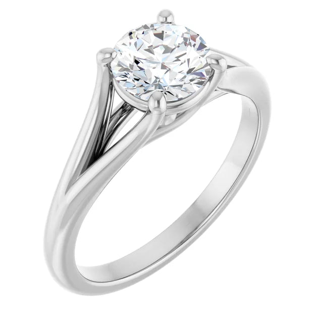 14K White Gold 1.00 CTW Split Shank Round Solitaire Diamond Engagement Ring-diamondnetjewellery