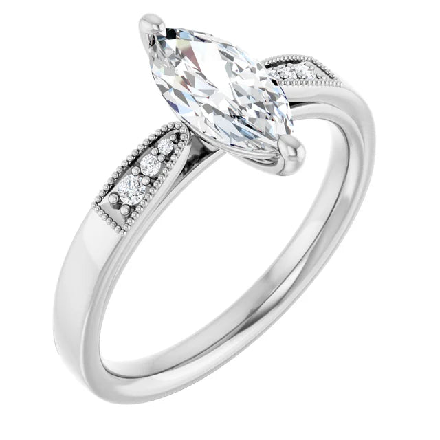 14K White Gold 1.02 CTW Marquise Solitaire Pavé Lab Grown Diamond Engagement Ring