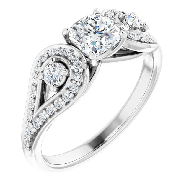 14K White Gold 1.12 CTW Cushion Cut Vintage Diamond Engagement Ring-diamondnetjewellery