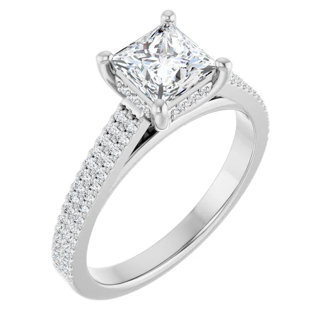 14K White Gold 1.19 CTW Princess Pavé Halo Diamond Engagement Ring