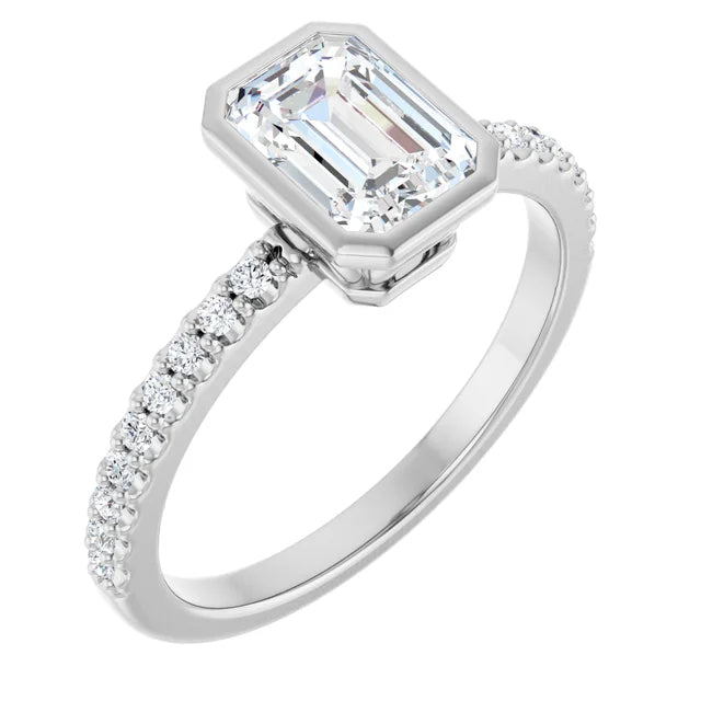 14K White Gold 1.19 CTW Emerald Bezel Lab Grown Diamond Engagement Ring-diamondnetjewellery