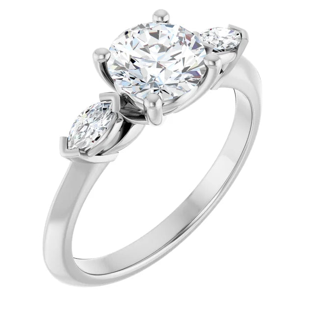 14K White Gold 1.20 CTW Round & Marquise Three-Stone Diamond Engagement Ring