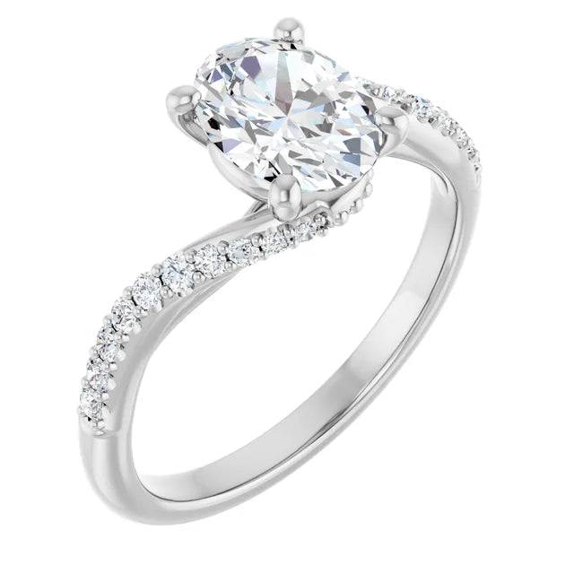 14K White Gold 1.23 CTW Oval Solitaire Bypass Pavé Lab Grown Diamond Engagement Ring