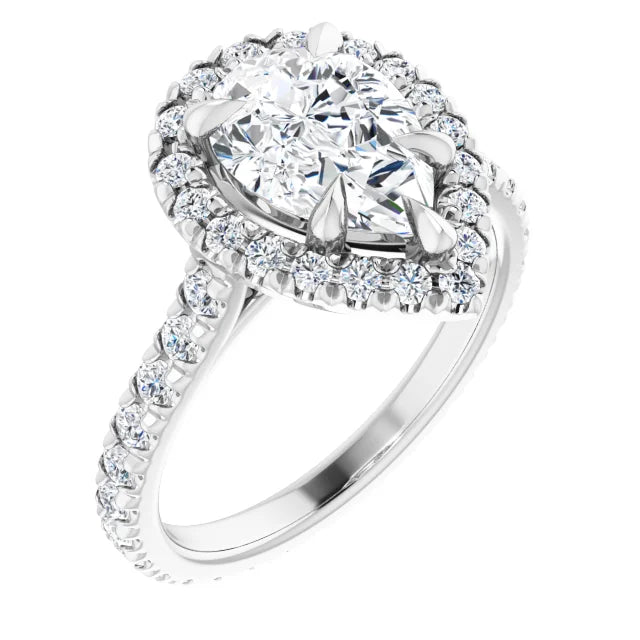 14K White Gold 1.27 CTW Pear Halo Pavé Diamond Engagement Ring