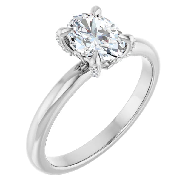 14K White Gold 1.32 CTW Oval Solitaire Pavé Lab Grown Diamond Engagement Ring-diamondnetjewellery