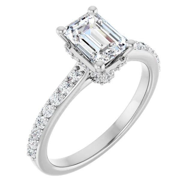 14K White Gold 1.34 CTW Emerald Hidden Halo Accented Diamond Engagement Ring