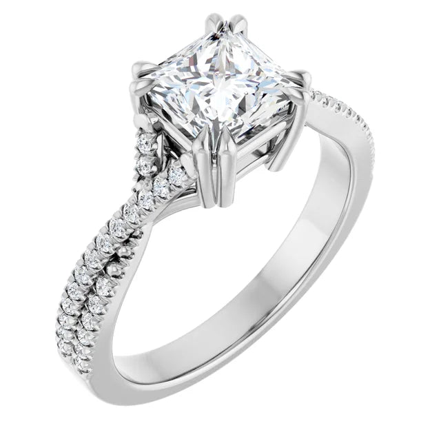 14K White Gold 1.41 CTW Princess Claw Prong Twisted Solitaire Diamond Engagement Ring
