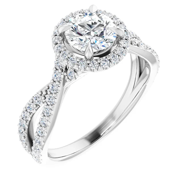 14K White Gold 1.49 CTW Cushion Halo Twisted Shank Diamond Engagement Ring