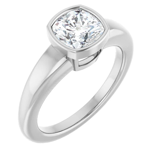 14K White Gold 1.83 CTW Cushion Bezel Diamond Engagement Ring
