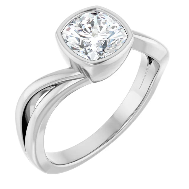 14K White Gold 1.51 CTW Cushion Bypass Bezel Diamond Engagement Ring