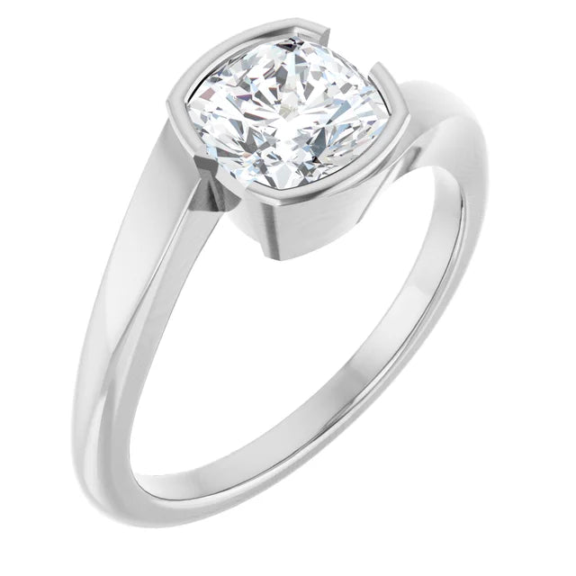 14K White Gold 1.70 CTW Cushion Solitaire Bezel Diamond Engagement Ring