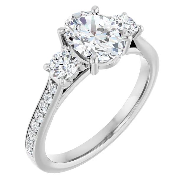 14K White Gold 1.66 CTW Oval Three-Stone Diamond Engagement Ring