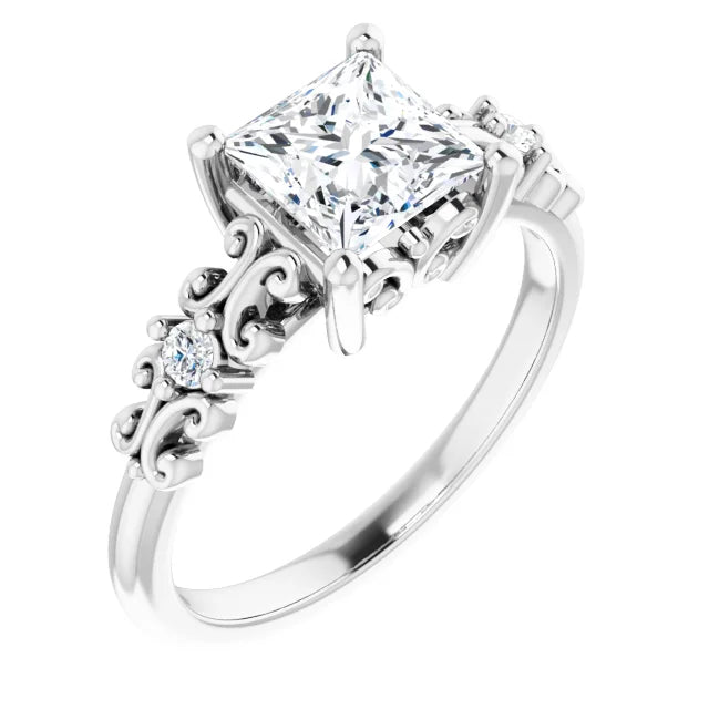 14K White Gold 1.51 CTW Princess Vintage Filigree Lab Grown Diamond Engagement Ring