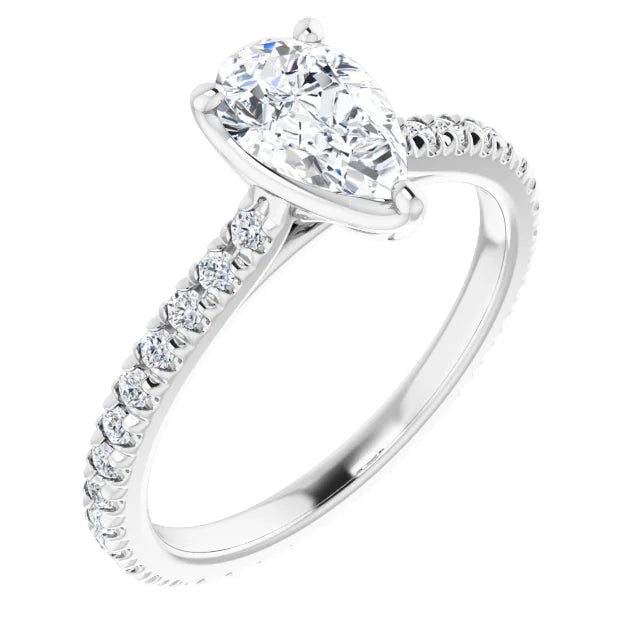 14K White Gold 1.53 CTW Pear Eternity Pavé Lab Grown Diamond Engagement Ring-diamondnetjewellery