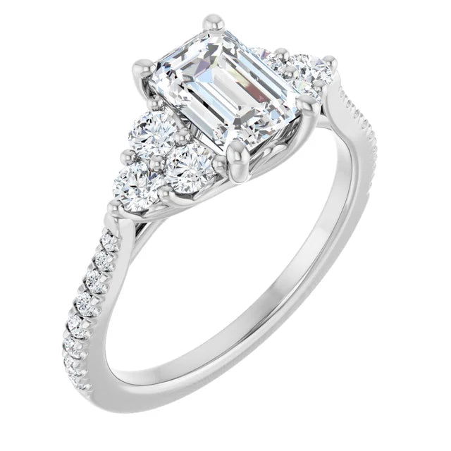 14K White Gold 1.54 CTW Emerald Solitaire French-Set Cluster Lab Grown Diamond Engagement Ring