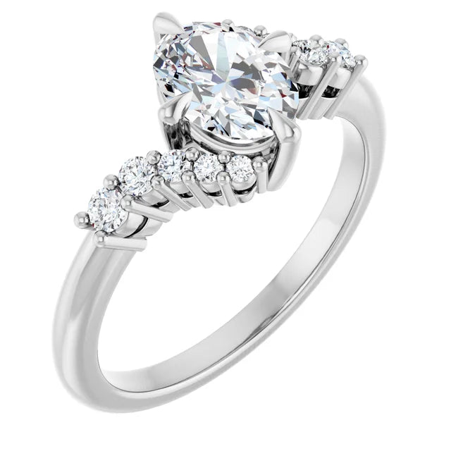 14K White Gold 1.58 CTW Oval Solitaire Pavé Lab Grown Diamond Engagement Ring-diamondnetjewellery