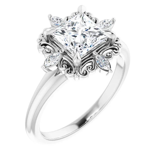 14K White Gold 1.60 CTW Princess Floral Halo Lab Grown Diamond Engagement Ring