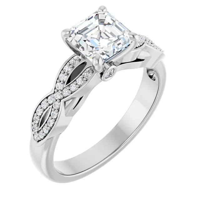 14K White Gold 1.63 CTW Asscher Twisted Shank Diamond Engagement Ring