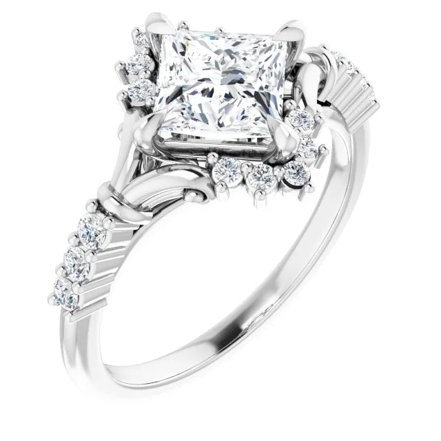 14K White Gold 1.71 CTW Princess Vintage Pavé Lab Grown Diamond Engagement Ring
