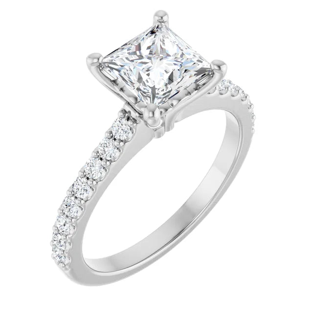 14K White Gold 1.74 CTW Princess Pavé Lab Grown Diamond Engagement Ring