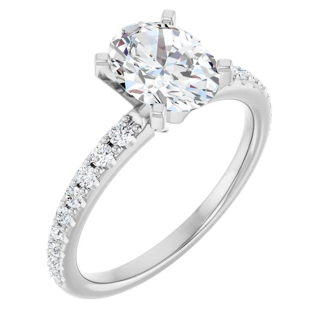 14K White Gold 1.76 CTW Oval Solitaire Pavé Lab Grown Diamond Engagement Ring