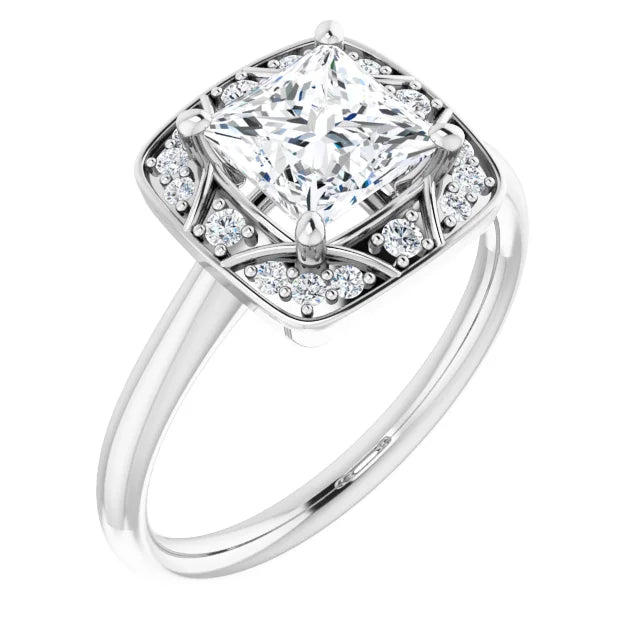 14K White Gold 1.77 CTW Princess Halo Vintage Inspired Pavé Lab Grown Diamond Engagement Ring