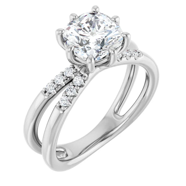 14K White Gold 1.80 CTW Cushion Solitaire Split Shank Pavé Lab Grown Diamond Engagement Ring