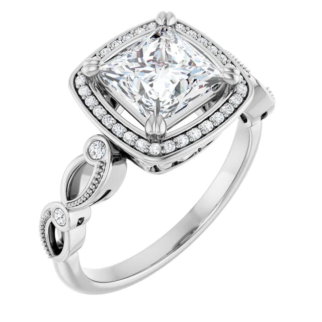 14K White Gold 1.86 CTW Princess Halo Sculptural Lab Grown Diamond Engagement Ring