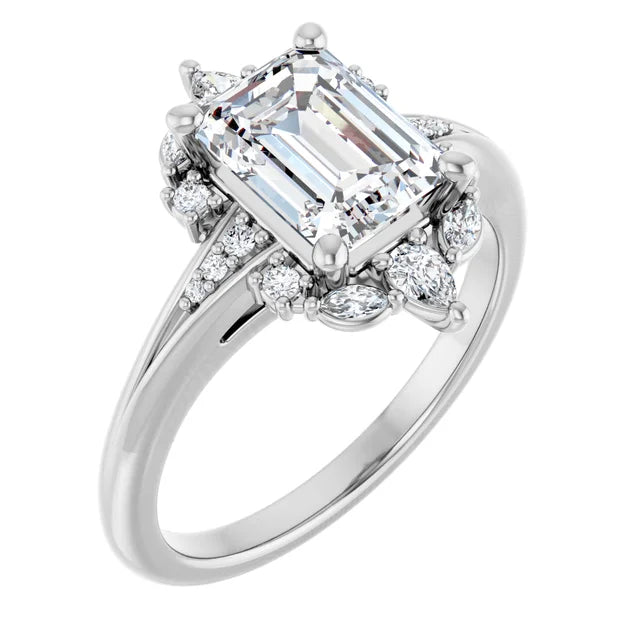 14K White Gold 1.89 CTW Emerald Cluster Lab Grown Diamond Engagement Ring