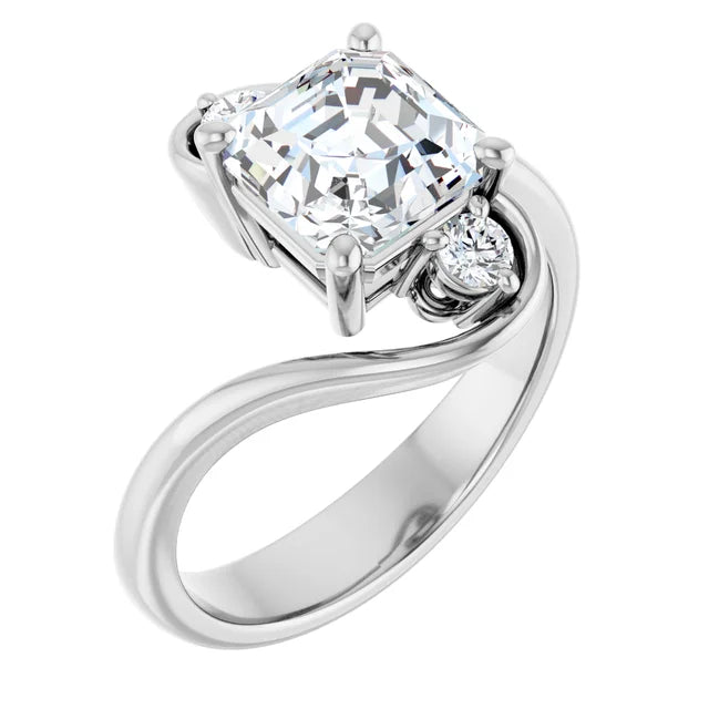 14K White Gold 1.97 CTW Asscher Three Stone Bypass Lab Grown Diamond Engagement Ring-diamondnetjewellery