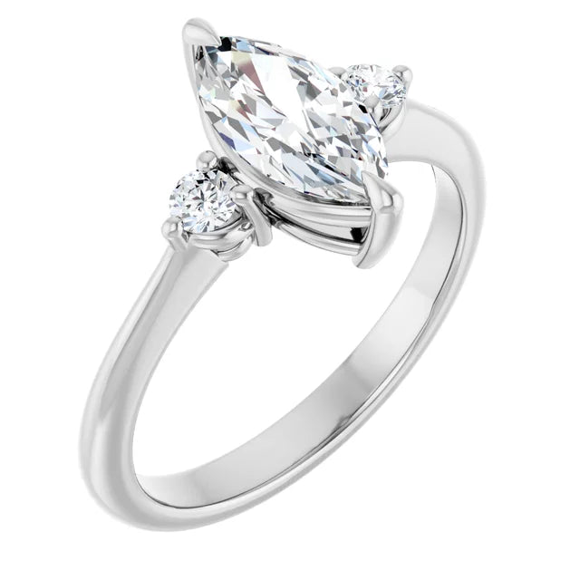 14K White Gold 1.13 CTW Marquise Solitaire with Diamond Side Stone Engagement Ring