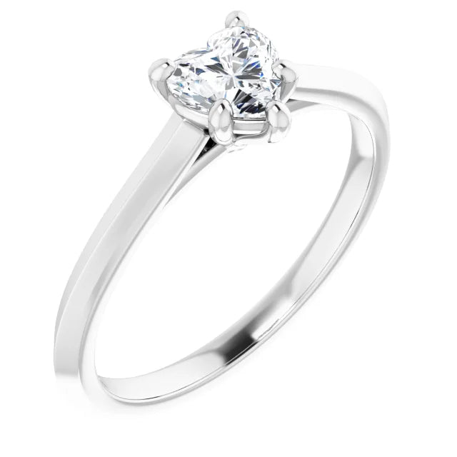 14K White Gold 1/2 CTW Heart Solitaire Diamond Engagement Ring