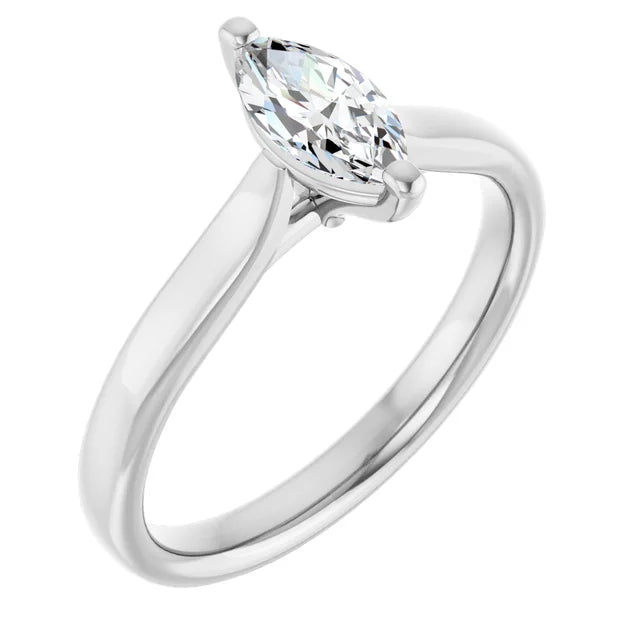 14K White Gold 0.50 CTW Marquise Solitaire Diamond Engagement Ring