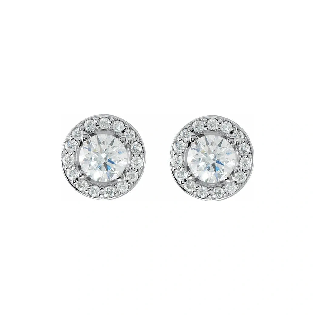 14K White Gold 1/3 CTW Round Halo Diamond Drop Earrings