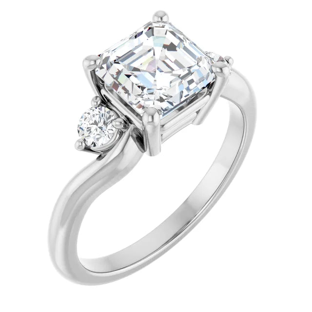 14K White Gold 2.07 CTW Asscher Three Stone Lab Grown Diamond Engagement Ring