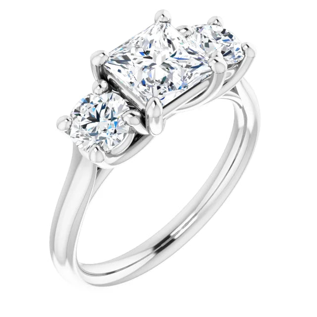 14K White Gold 2.19 CTW Princess Three Stone Cathedral Lab Grown Diamond Engagement Ring